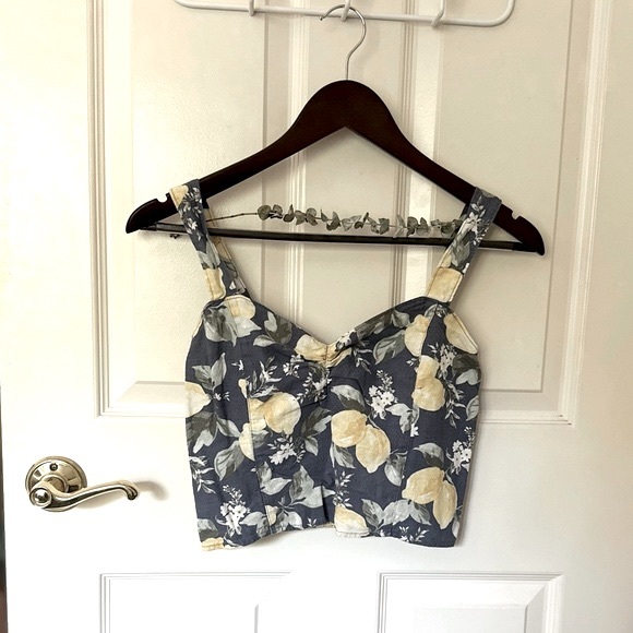 Abercrombie & Fitch Blue & Yellow Lemon Wide Strap Cinched Cami Top Size Medium - Picture 4 of 11